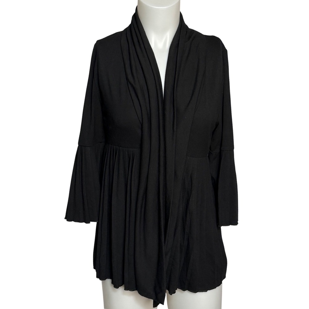 AB Studio Black Open‎ Front Pleated Long Sleeve Cardigan Top S